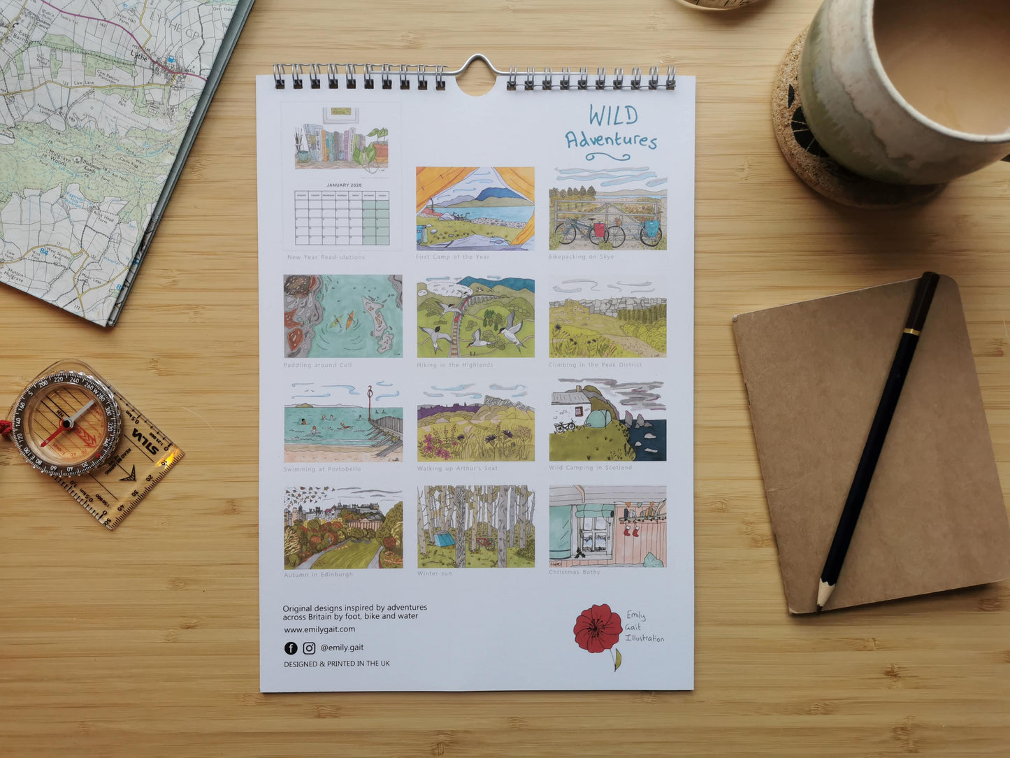 Back page of 2026 calendar with thumbnails of the images for each month.