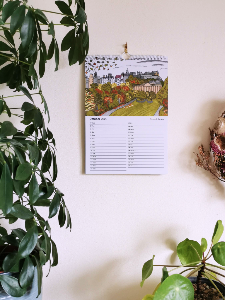 2025 Calendar - A4 wall calendar with illustrations of Edinburgh. 12 month.