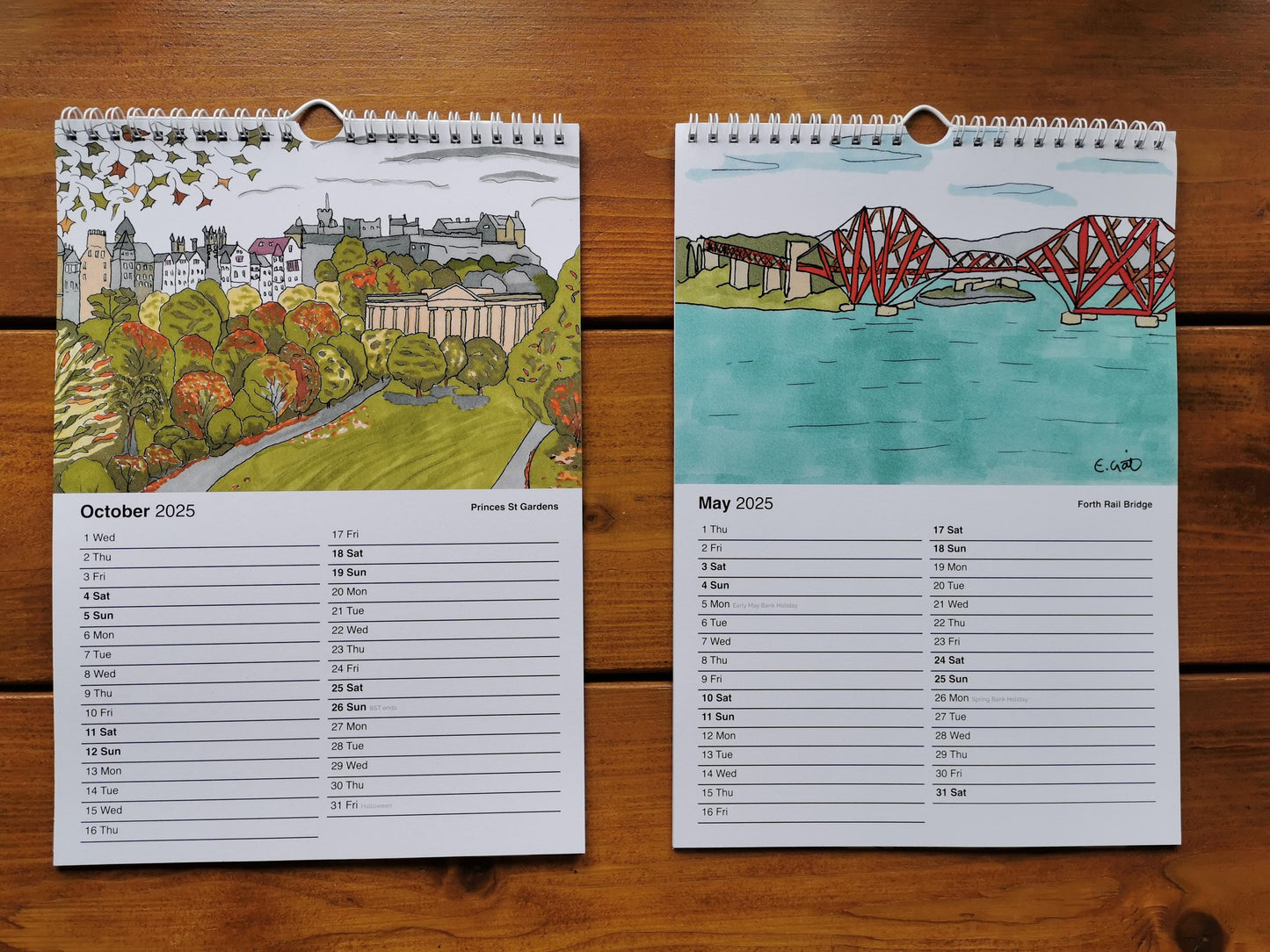 2025 Calendar - A4 wall calendar with illustrations of Edinburgh. 12 month.