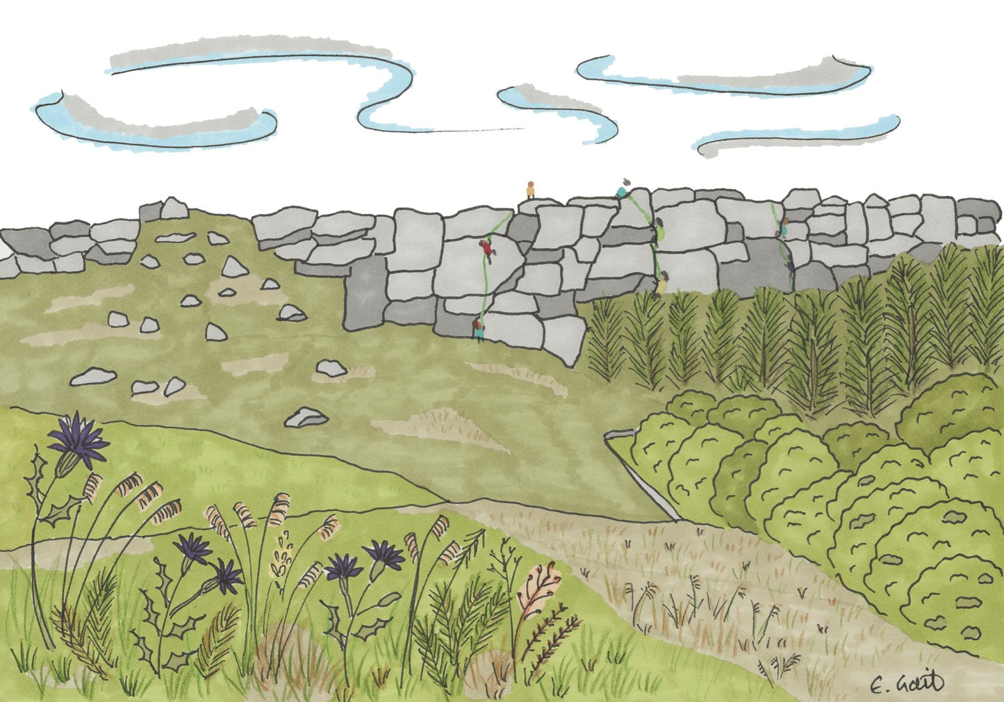 Climbers at Stanage Edge - Illustration - Giclée Print