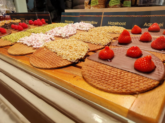 decorated waffles in a shop window