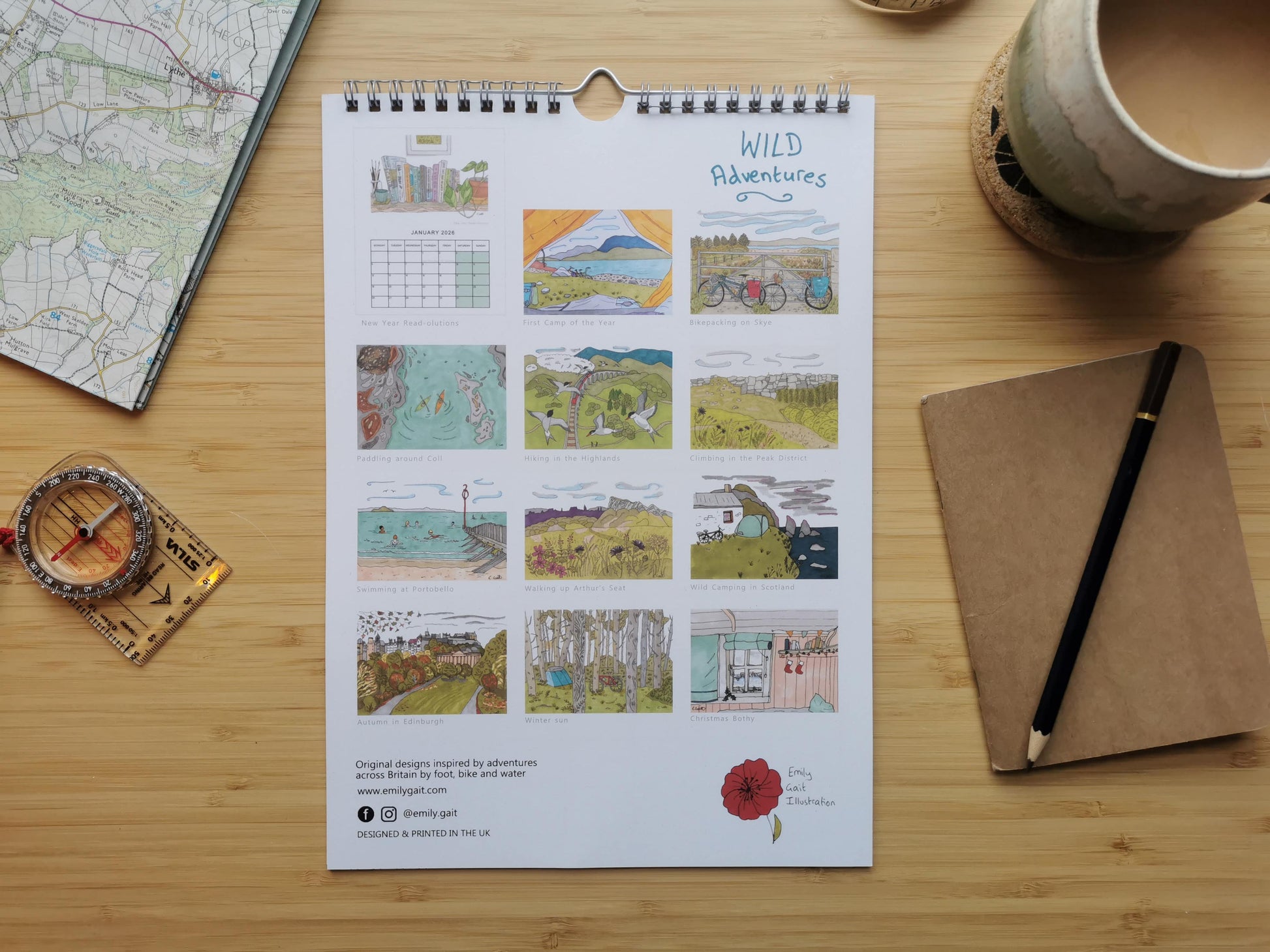 Back page of 2026 calendar with thumbnails of the images for each month.