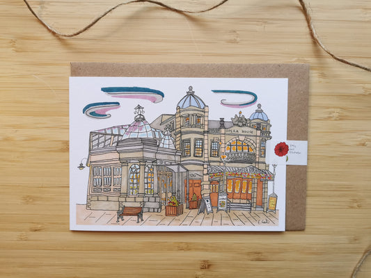 Greeting card with architectural illustration of Buxton Opera House.