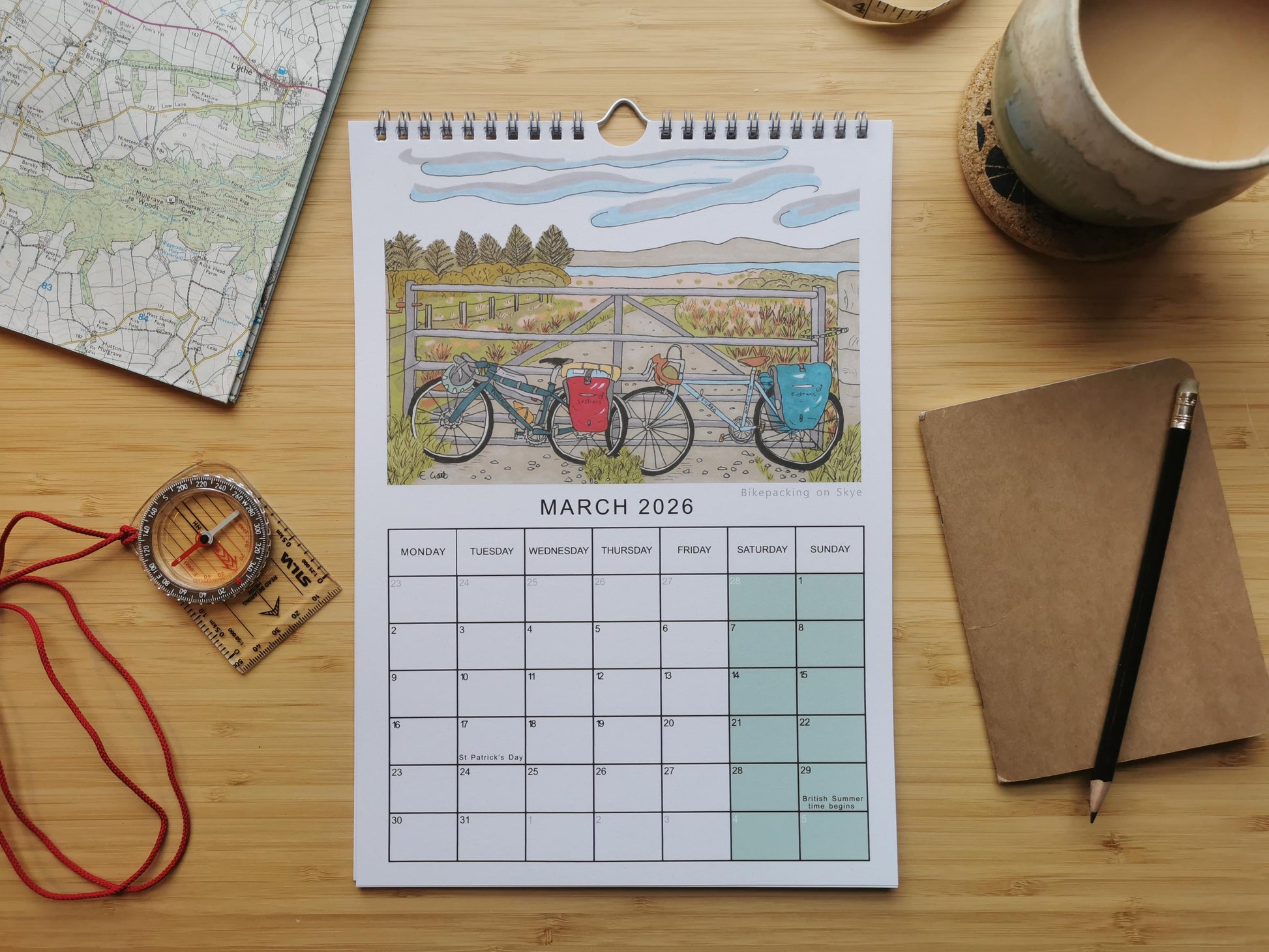 Calendar closeup for March of Bike Touring in Skye.