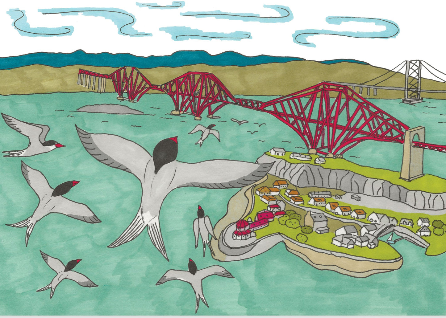 Flying over the Forth - Illustration - Giclée Print